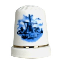Countryside Windmill Blue Background Souvenir Porcelain Thimble Home Decor - $8.29