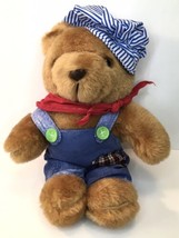 Railroad Train Conductor Teddy Bear 12&quot; Giftco 1995 Brown Bear Denim Ove... - £11.75 GBP