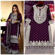 New Heavy Embroidery Sequins Work Top Gharara And Dupatta Set Fully Stitched Rea - £64.54 GBP