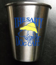 The Salty Dog Cafe Shot Glass Metal with Blue Print and Dog In Yellow Rain Hat - £6.37 GBP