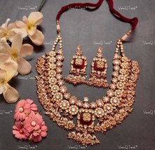 VeroniQ Trends-South Indian Red Meenakari Gold Plated Pachi Kundan Long Necklace - £560.96 GBP