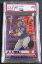 2019 Topps Chrome #204 Pete Alonso Purple Refractor 287/299 Baseball Card Psa 9 - £98.32 GBP