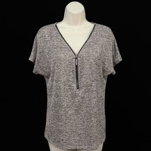 Lavish Womens Dolman Sleeve Zip Front Knit Shirt M Medium Rhinestone Tan Black - £6.74 GBP