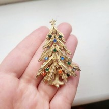 Vintage Classic Gold Rhinestone Christmas Tree Brooch Pin - $24.99