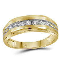 10kt Two-tone Yellow Gold Mens Round Diamond Grooved Wedding Band Ring 1/4 Cttw - £448.19 GBP