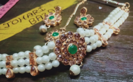 Indian Joharibazar GoldPlated Kundan Mirror Necklace Ethnic Earring Jewelry SetC - £13.85 GBP