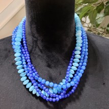 Womens Blue Multilayer Chunky Pearl Ball Beaded Fashion Jewellery Necklace - £22.29 GBP