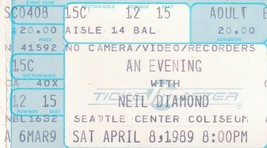 Neil Diamond Concert Ticket Stub Saturday April 8 1989 Seattle Center Coliseum - £7.19 GBP