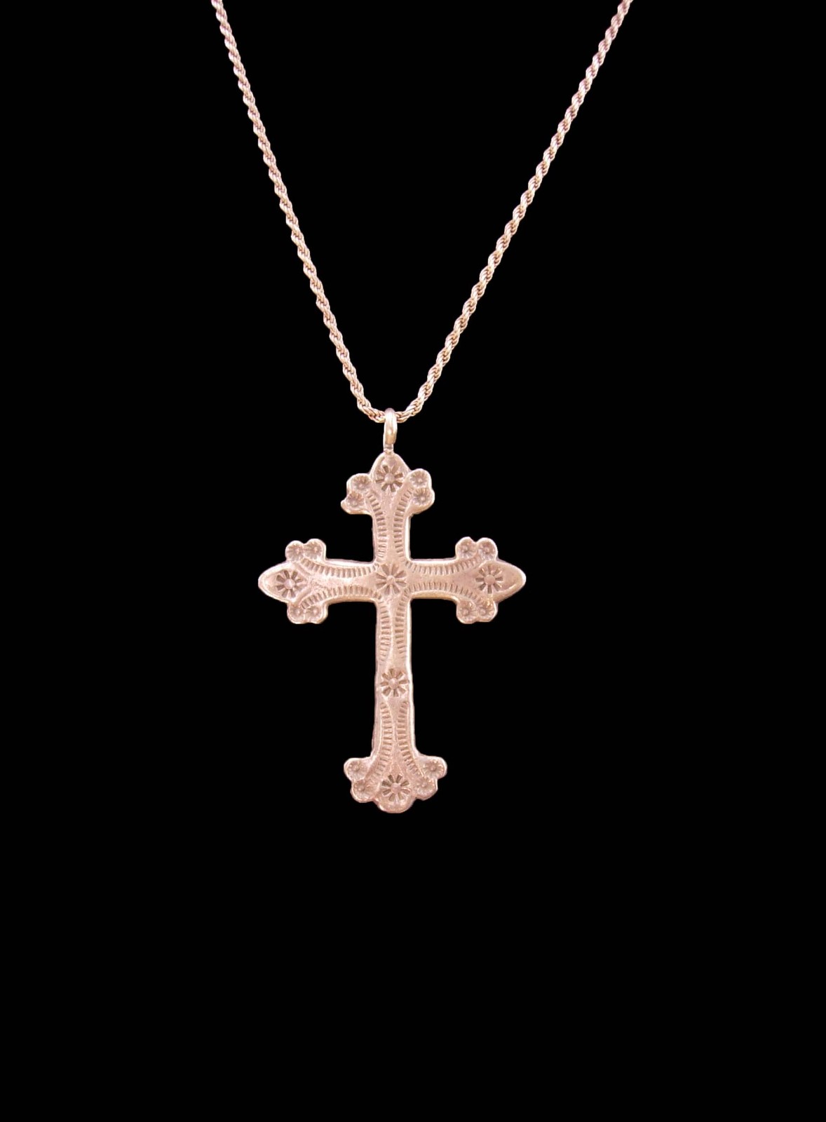 Primary image for Vintage Mexican sterling necklace - unisex Sterling 22" chain - Large Cross 2" -