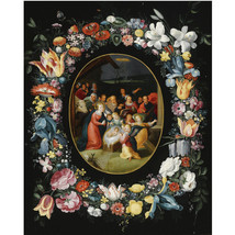 Framed Canvas Print Adoration Of The Shepherds Surrounded By Garland Of Flowers - £31.39 GBP+