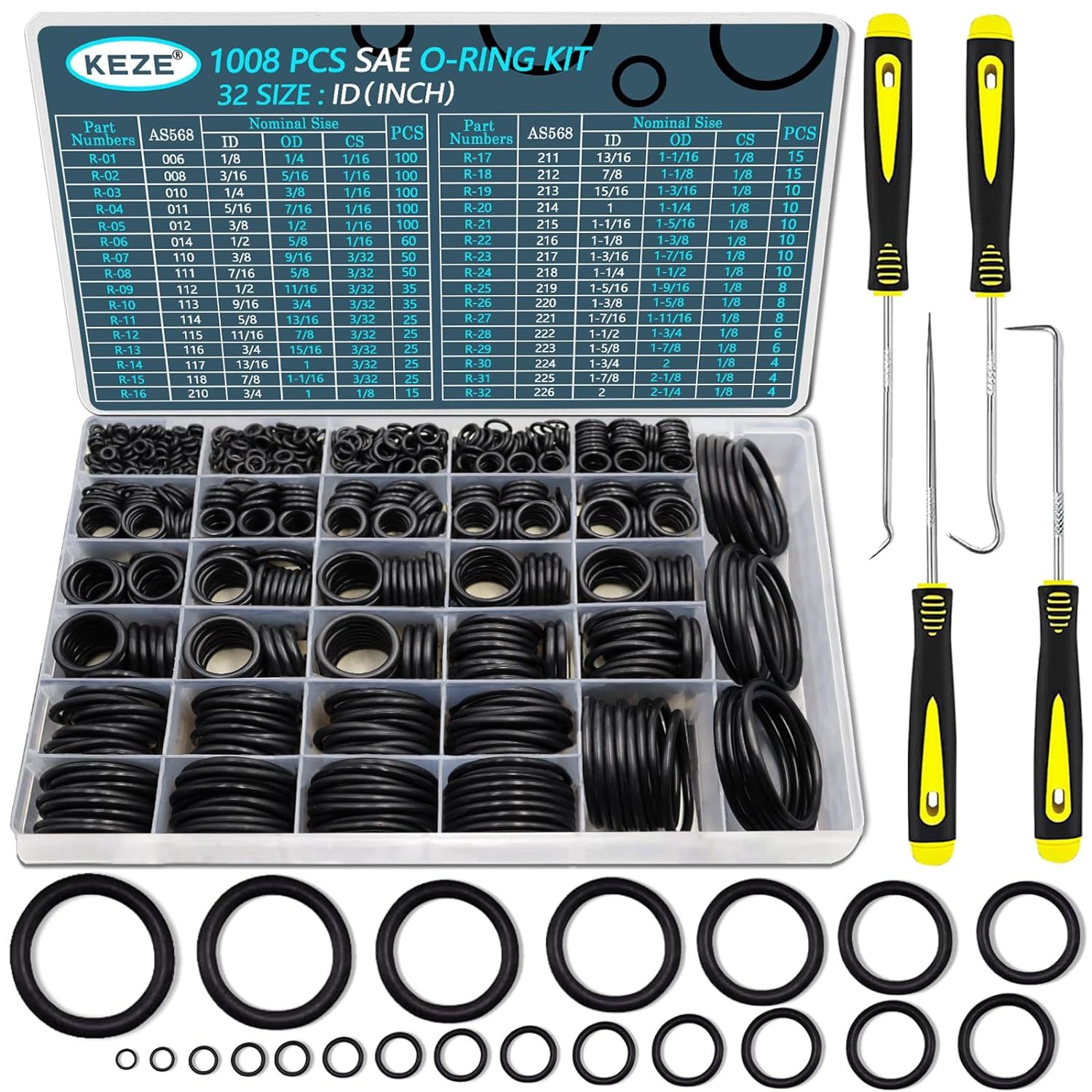 1008 Pcs Sae O Ring Kit,32 Sizes Usa Standard Nitrile 70A Rubber Seals I... - $32.99