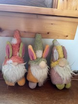 Lot of 3 Pastel Pink Orange Green Stuffed GNOMES w Easter Bunny Rabbit Ears Stuf - £15.49 GBP