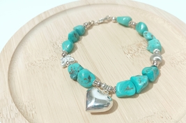 Turquoise+925 sterlingsilver*Big Heart*bracelet  - £31.63 GBP