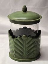 Vintage Glass &amp; Metal Art Apothecary Jar Canister Candle Holder - Unmarked - $19.98
