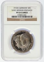 1910 A Allemagne 3 Mark 3M Saxe-Weimar-Eisenach Argent NGC Classé PF63 C... - $606.01