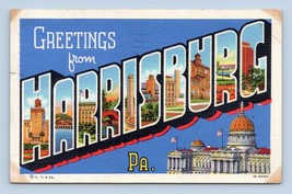 Grande Lettera Greetings From Harrisburg Pennsylvania Pa Lino Cartolina Q4 - £3.97 GBP