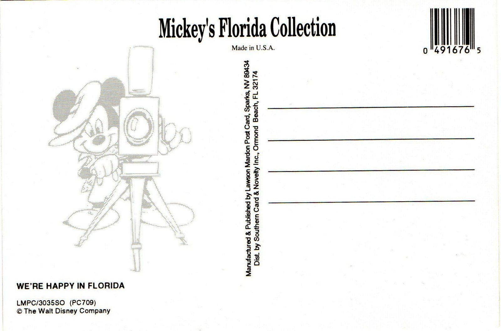 Image 2 of The Walt Disney Company Vintage Mickey Minnie Mouse Post Card Happy In Florida
