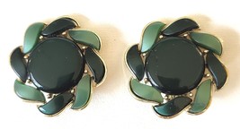 LISNER  Earrings Green Thermoset Lucite Plastic Gold Tone Clip On 1950s - £14.34 GBP