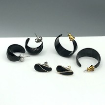 Vintage Basic Black Earrings Bundle, Stud Lot, Enamel Hoops, 3 Pr - £28.52 GBP