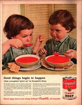 1960 Campbell&#39;s tomato Soup Vintage Print Ad twin Little Girls BLT c5 - £19.16 GBP