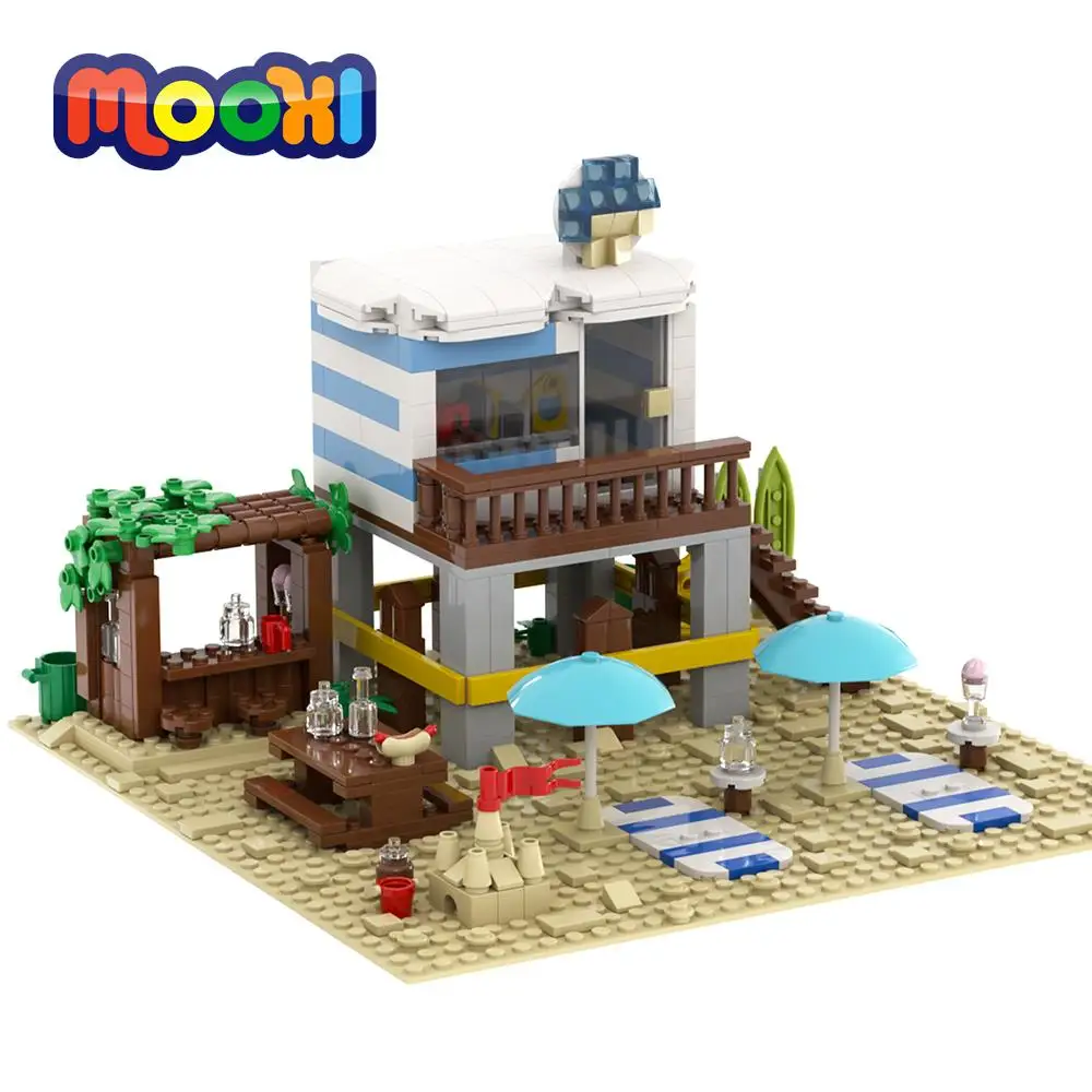 MOOXI City Street View Summer Beach Scene Model Blocks Building Bricks Assemble - £63.07 GBP