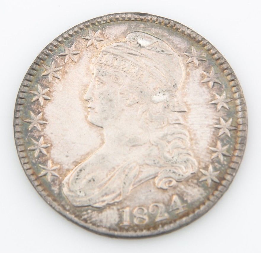 1824 50¢ Capped Bust Half Dollar, AU Condition, Excellent Eye Appeal, Luster! - $414.76