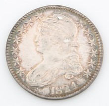 1824 50¢ Capped Bust Half Dollar, AU Condition, Excellent Eye Appeal, Luster! - $414.76