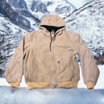 Vtg Carhartt Jacket Beige/Tan Hooded Lined Workwear J25 Men’s Sz Large Distress - £51.09 GBP