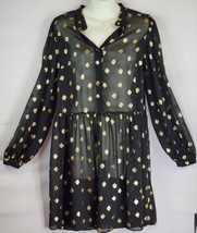 H &amp; M Dress Womens Size XS Black Gold Polka Dot Print Long Sleeve Half B... - £15.56 GBP