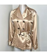 MICHAEL KORS Petite Tan Satin Animal Lining Trench Coat Size PS Small - $57.90