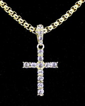 Men Women Iced Cross Cz Pendant 14k Gold Plated with Box Link Necklace Hip Hop - £9.58 GBP