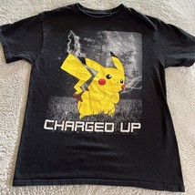 Pokeman Boys Black Yellow Pikachu Charged Up Glow Short Sleeve Shirt XL 14 - £6.65 GBP