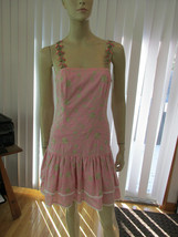 Lilly Pulitzer Embroidered Double Flounce Pink Green Strapless Dress Boned Euc! - £31.42 GBP