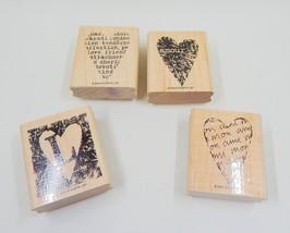 Stampin&#39; Up Heart Valentine Wood Mounted Rubber Stamps 2004 Boxed Set of 4 - £10.19 GBP