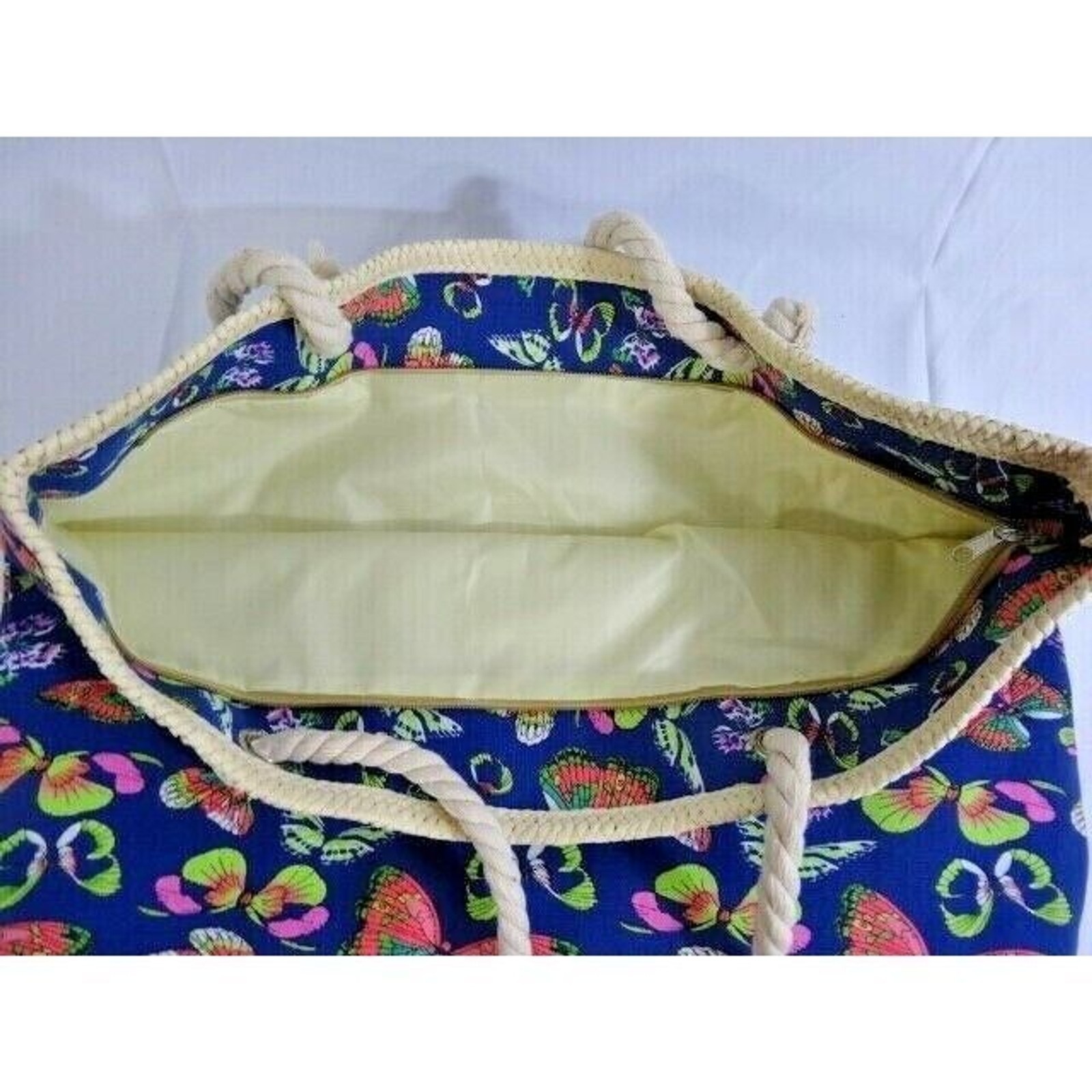 Butterfly Canvas Tote Bag Rope Handle Zipper Fully Lined 22 x 16-in Travel Gift Item image 6