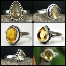 925 Sterling Silver Citrine Gemstone Handmade Rings Combo Her Party Wear Gift  - £71.69 GBP