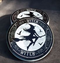 Witch Flying On Magic Broomstick Ceramic Coaster Set of 4 Tiles With Cor... - $549.13 MXN