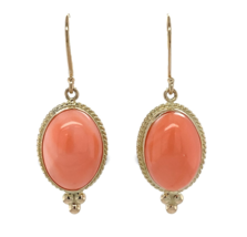 14k Yellow Gold Natural Coral Drop Earrings 11.26ct Total Weight (#J7292) - $792.00