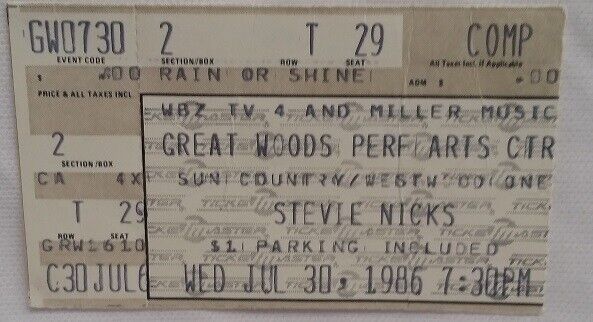 STEVIE NICKS - VINTAGE JULY 30, 1986 CONCERT TICKET STUB - $10.00