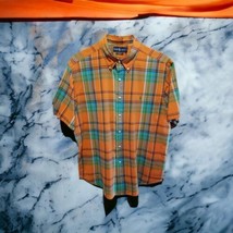 POLO RALPH LAUREN MADRAS 90s VTG Plaid Orange Green Shirt XL Men Cotton EUC - £19.35 GBP