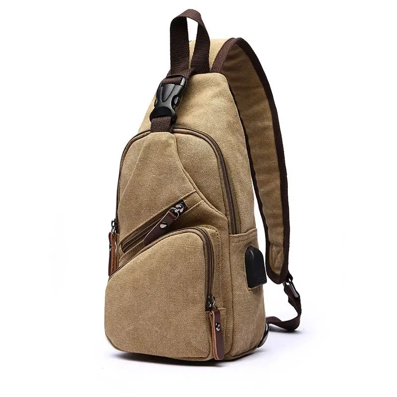 Men Canvas Chest Bags Business USB Charging Casual Bag for Travel Outdoor Chest  - £23.62 GBP