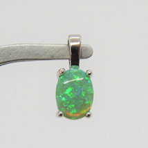 925  Sterling Silver Oval Green Opal Charm Pendant Woman Gift Opal Pendant - £118.88 GBP