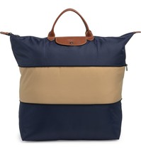 Longchamp Expandable Le Pliage Nylon Large Travel Bag Tote Bag ~NIP~ NAVY/ BEIGE - £154.31 GBP