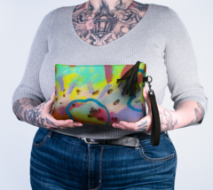 Colorful Abstract Acrylic Painting Vegan Leather Wristlet Clutch Purse Handbag - £47.54 GBP