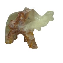 Vintage Hand-Carved Onyx Elephant Figurine Trunk Up Lucky Elephant - $278.12 MXN