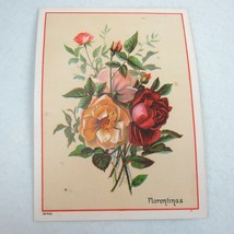 Antique Victorian Trade Card Flowers Florentina Red Pink Yellow Floral Bouquet - £7.98 GBP