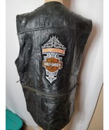 Vintage Navarre Leather Vest Italian Stone Harley Davidson Patch Enamel ... - £61.23 GBP