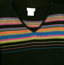 Pierre Cardin sweater M women black color stripes v-neck long sleeve 100% cotton - £10.72 GBP