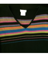 Pierre Cardin sweater M women black color stripes v-neck long sleeve 100... - $13.61