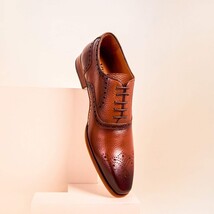 The Draco Handmade Tan Semi Brogue Oxford Men Shoe image 12